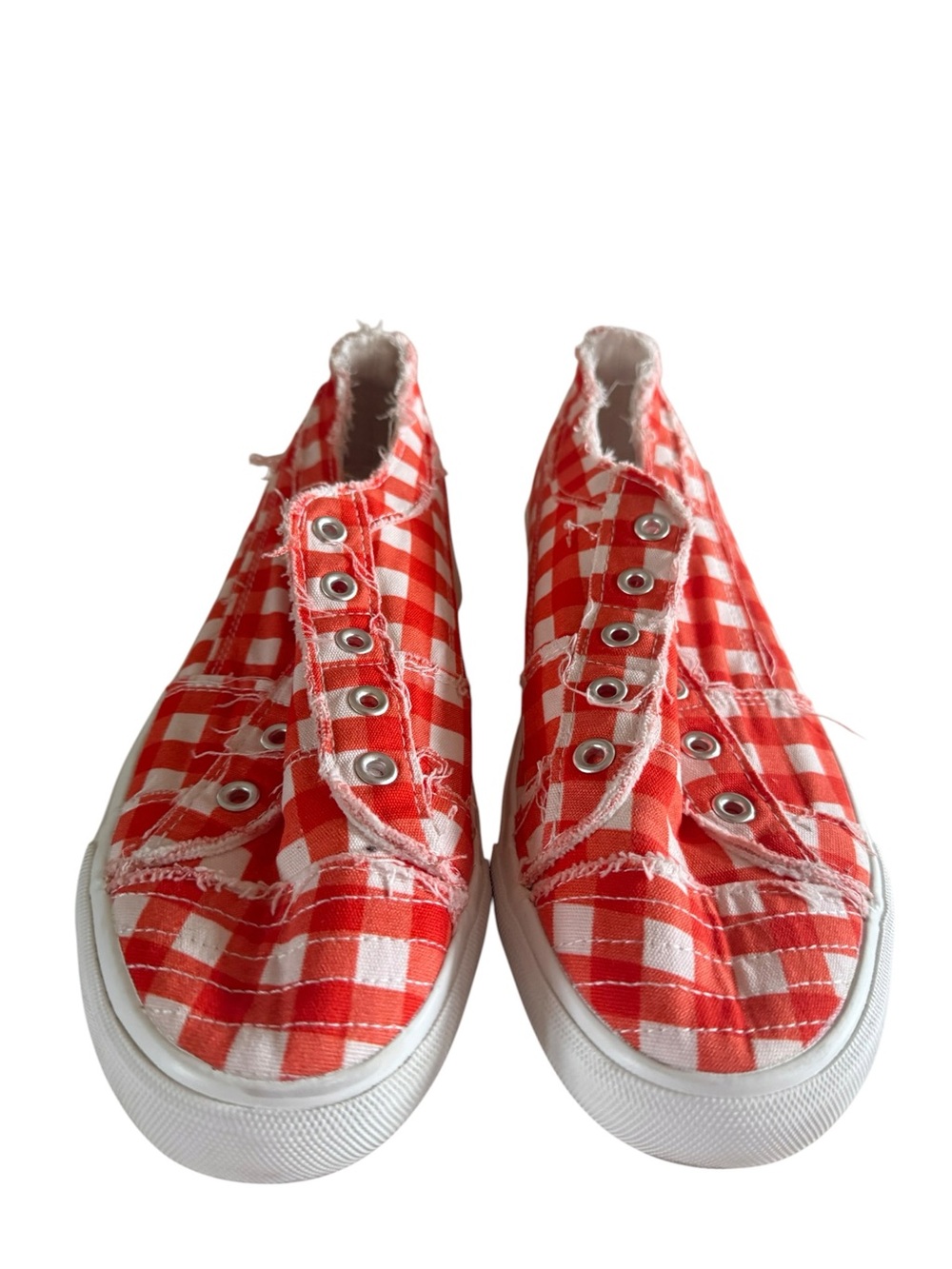 Corkys Size 10 Orange Red Gingham Slip On Sneakers